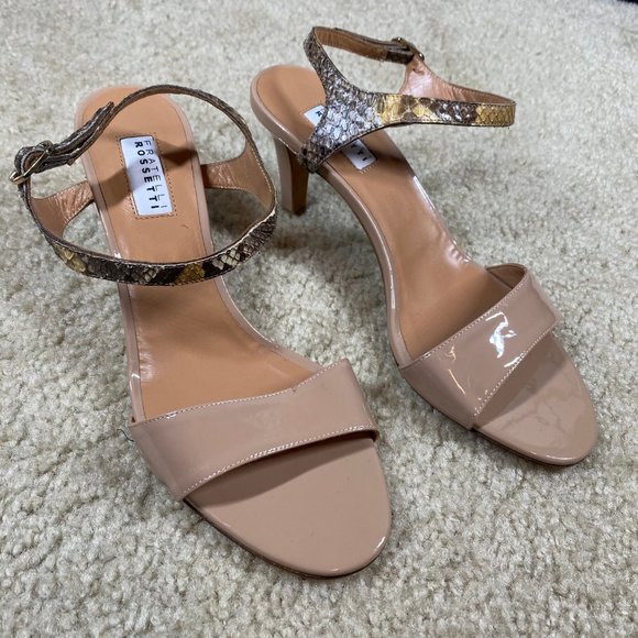 Fratelli Rossetti Tan Sandal Heels Snake Strap 7.5 - Picture 1 of 14